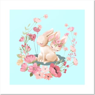 Romantic Rabbit Couple In Valentine Posters and Art